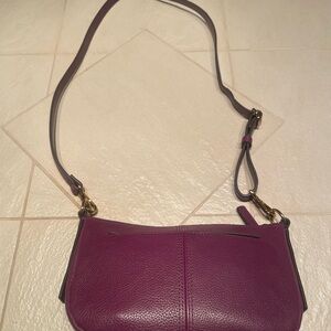 Fossil Purple Leather Shoulder Bag